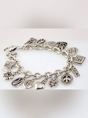 ☮️ BRIGHTON VINTAGE Silver Peace & Love Charm Bracelet